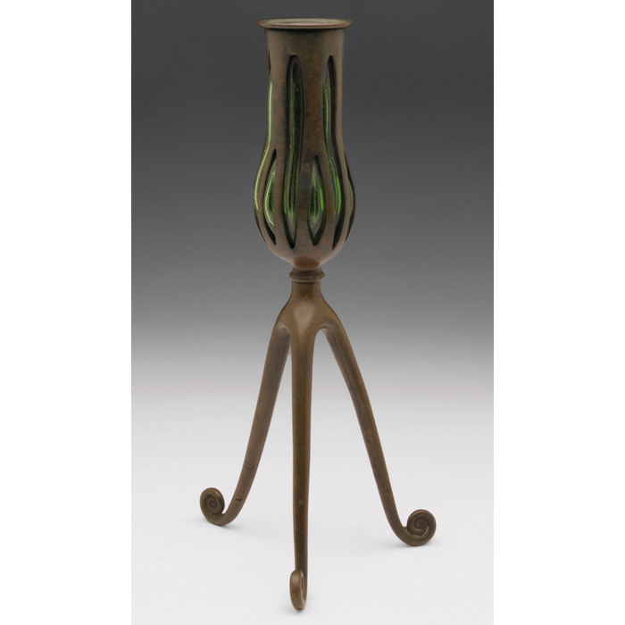 Appraisal: Tiffany Studios candlestick bronze form with three feet and clear