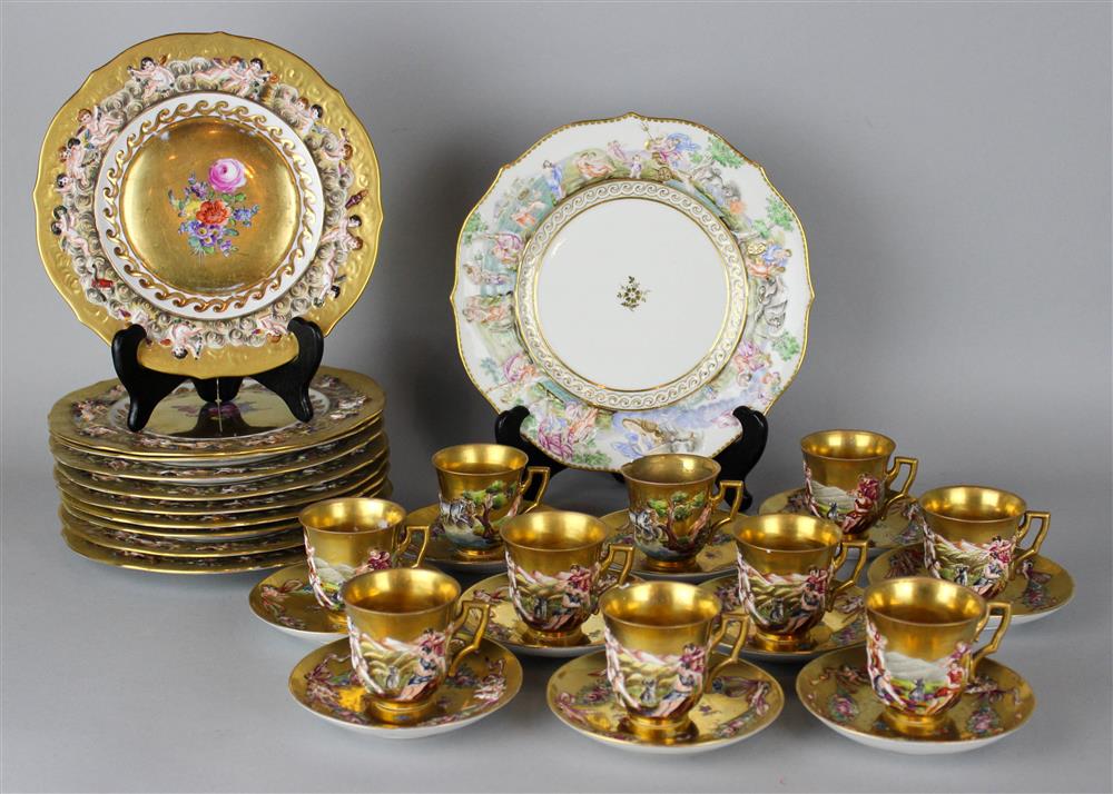 Appraisal: GROUP OF CAPODIMONTE SAUCERS PLATES CUPS OTHER PLATE to include