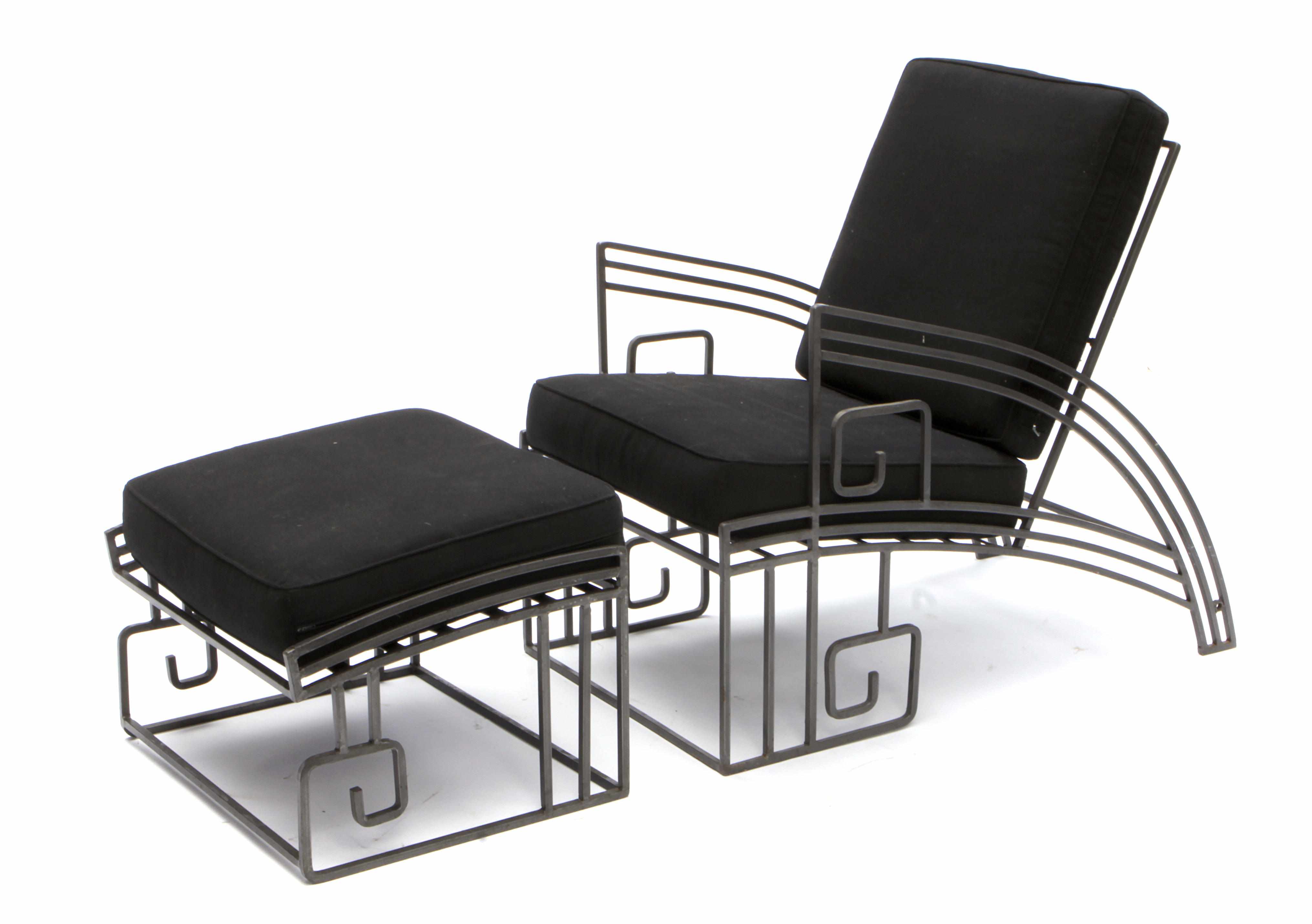 Appraisal: An Art Deco style wrought iron chair and ottoman height