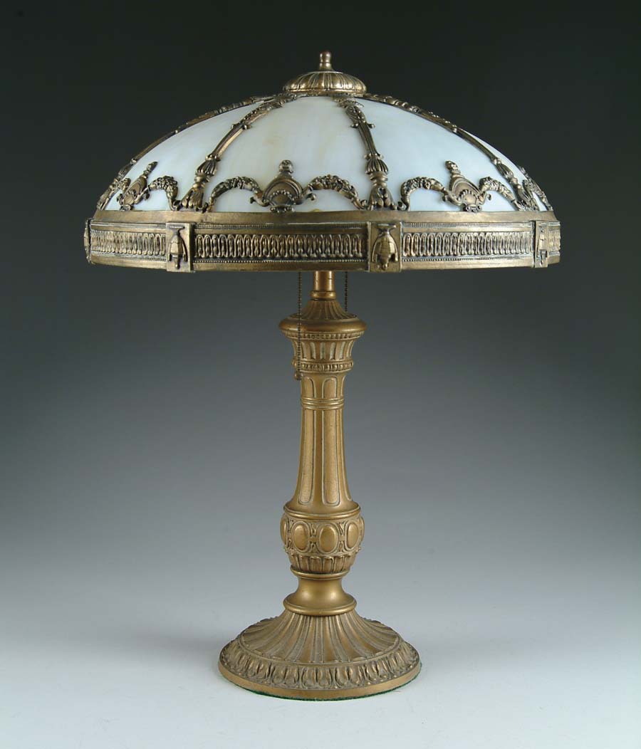 Appraisal: BENT PANEL LAMP Beautiful bent panel shade has eight white