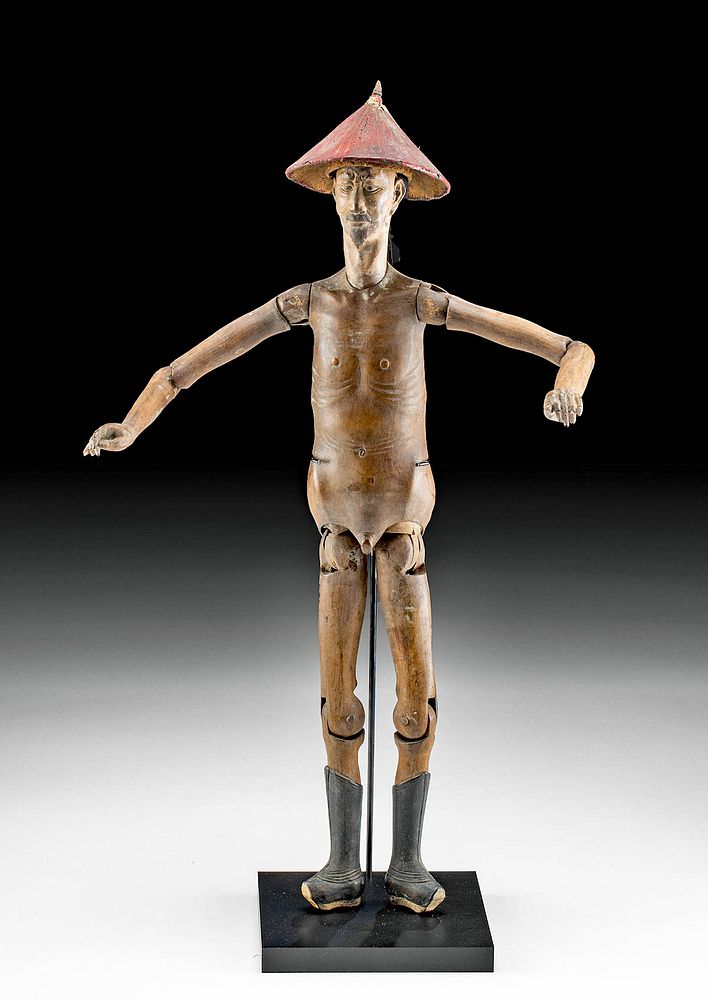 Appraisal: th C Chinese Qing Wood Articulated Male Manchu Doll East