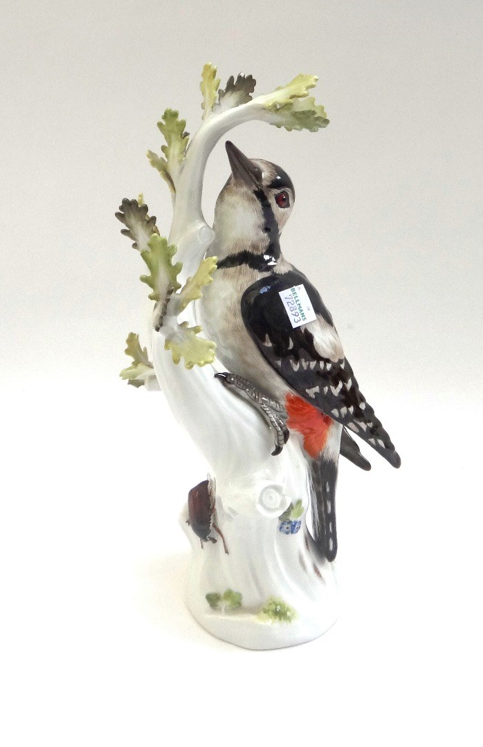 Appraisal: A Meissen porcelain great spotted woodpecker early th century modelled