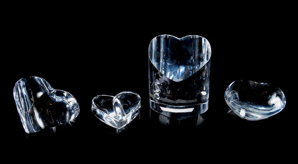 Appraisal: A Group of Four Heart-Form Glass Table Articles