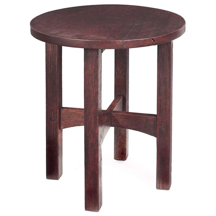 Appraisal: Gustav Stickley tabouret circular top on a cross-stretcher base remnant