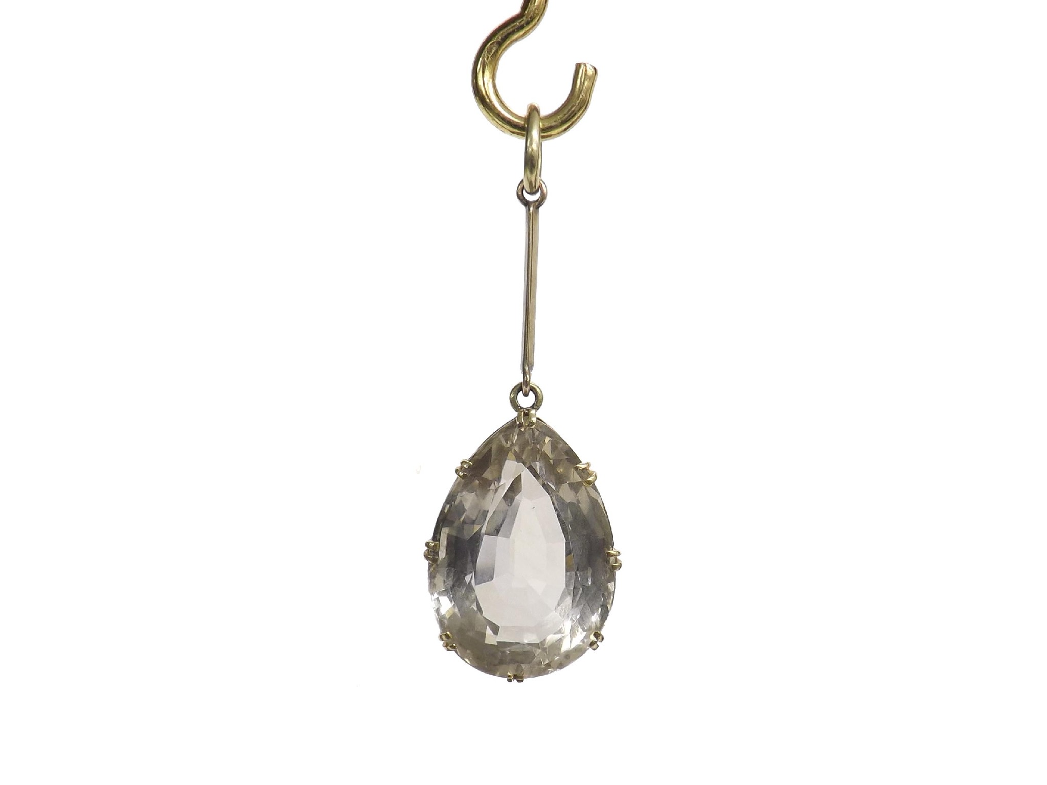 Appraisal: Gold mounted pear shaped quartz pendant gm the crystal mm