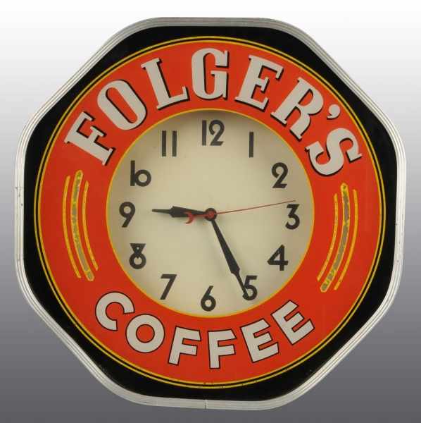 Appraisal: Folgers Coffee Neon Clock Description Circa All original Light soiling