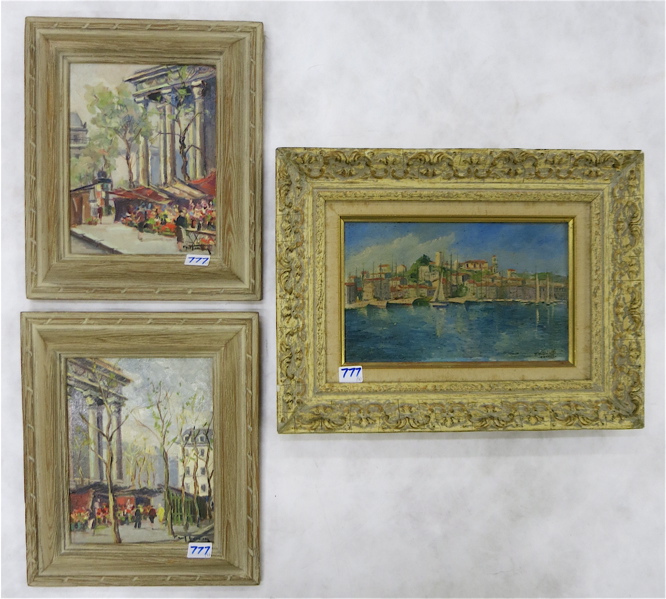 Appraisal: THREE FRENCH OILS ON BOARD Paul Feron two Paris street