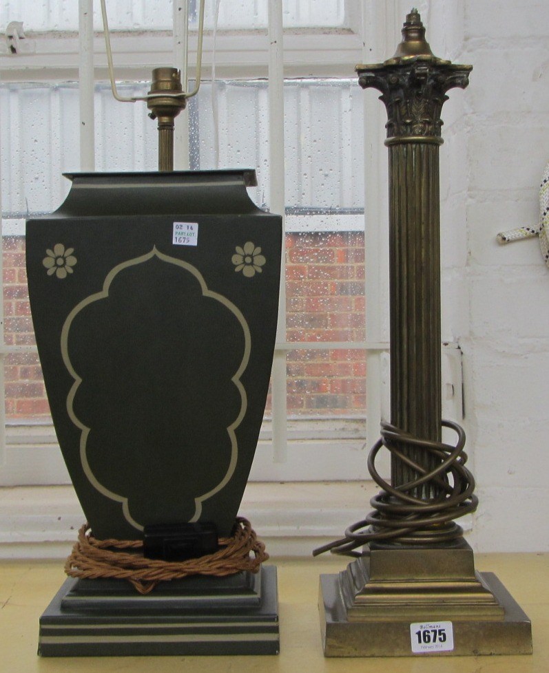 Appraisal: A brass lamp base of Corinthian column form early th