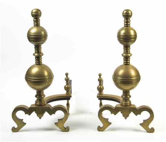 Appraisal: A Pair of Dutch Baroque Style Brass Andirons each with