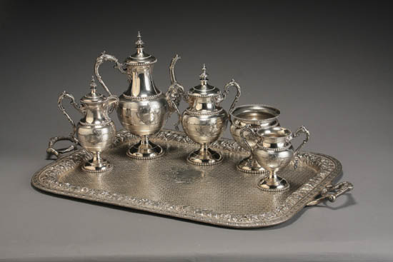 Appraisal: Victorian Silver Plate Five-Piece Coffee and Tea Service and Associated