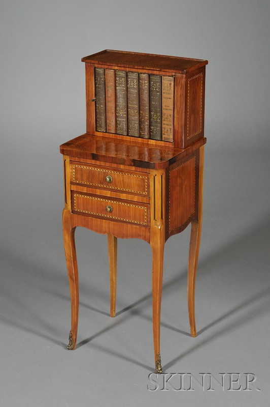 Appraisal: Louis XV XVI Style Parquetry-inlaid and Brass-mounted Side Table with