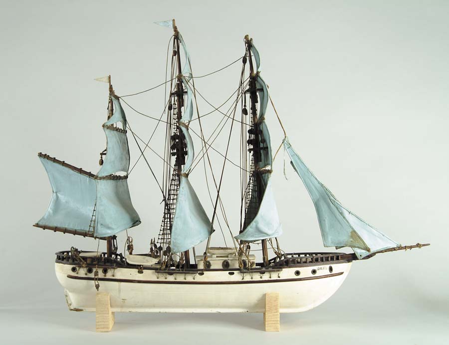 Appraisal: WOOD SHIP MODEL White painted hull three-mast with full rigging