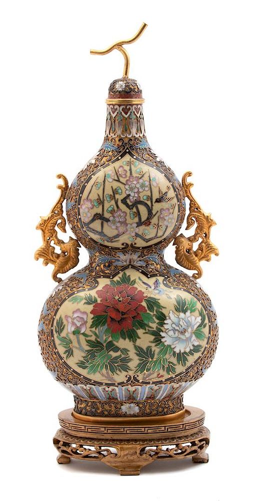 Appraisal: A Chinese Enameled and Cloisonne Gourd-form Lidded Vase Height inches