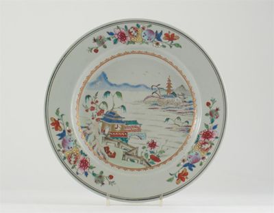 Appraisal: A Chinese famille rose plate decorated with a pagoda landscape