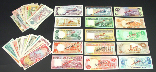 Appraisal: Approximately fifty uncirculated world banknotes stamped 'Specimen'