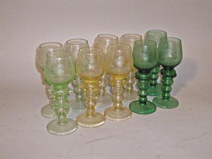 Appraisal: Eleven Venetian Style Yellow and Green Glass Goblets H in