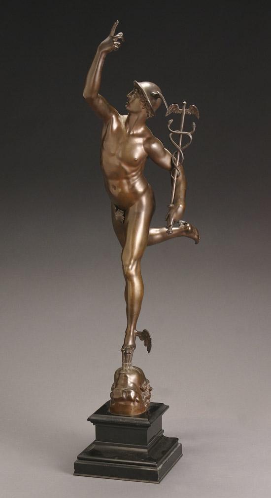 Appraisal: Continental Bronze Figure of Mercury After Giambologna Circa Having a