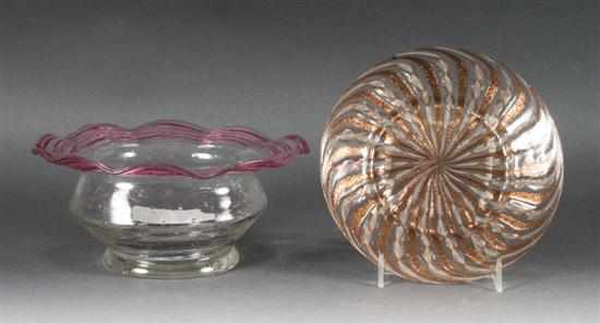 Appraisal: Carder-Steuben blown glass bowl and a Venetian glass plate Carder-Steuben