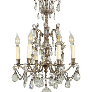 Appraisal: A Silvered Metal Six-Light Chandelier th Century Hung with cut