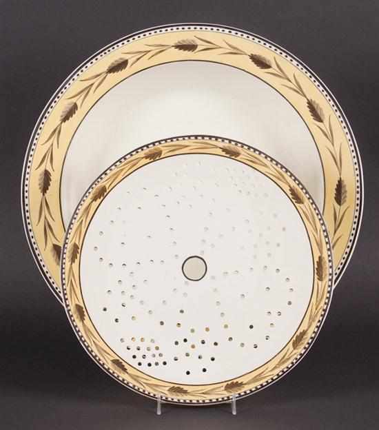 Appraisal: Staffordshire painted transfer decorated creamware circular platter and mazzrine probably