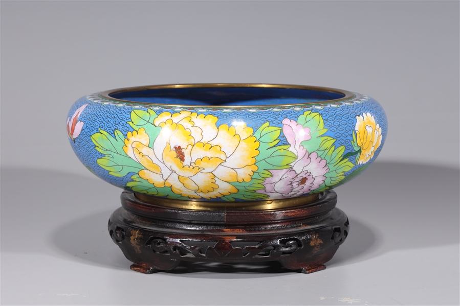 Appraisal: Large Chinese cloisonne enameled brush washer blue ground with floral