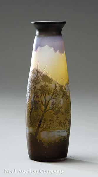 Appraisal: A Gall Cameo Glass Vase signed ochre and eggplant tapering