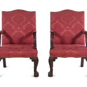 Appraisal: A Pair of Chippendale Style Mahogany Library Chairs Late th