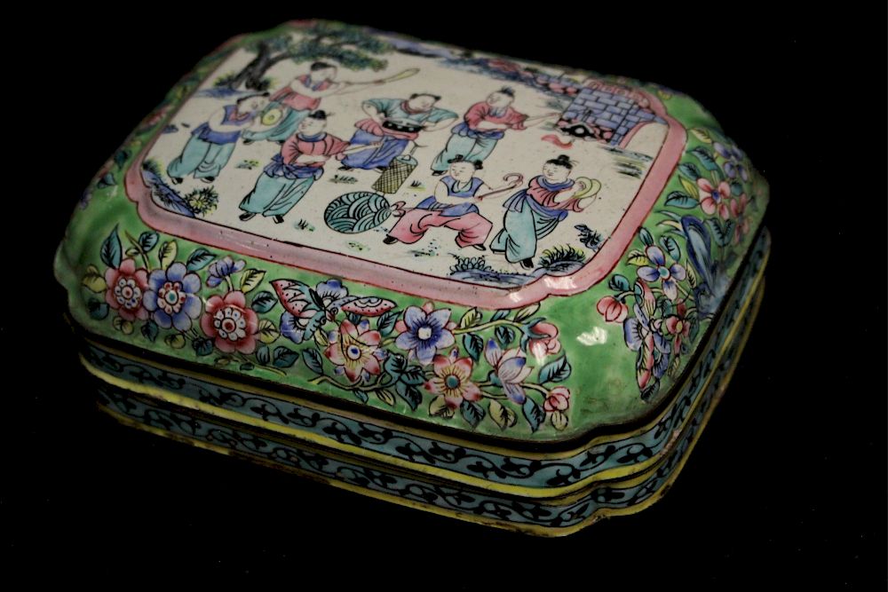 Appraisal: Chinese Enamelled Copper Box Signed H x W x D