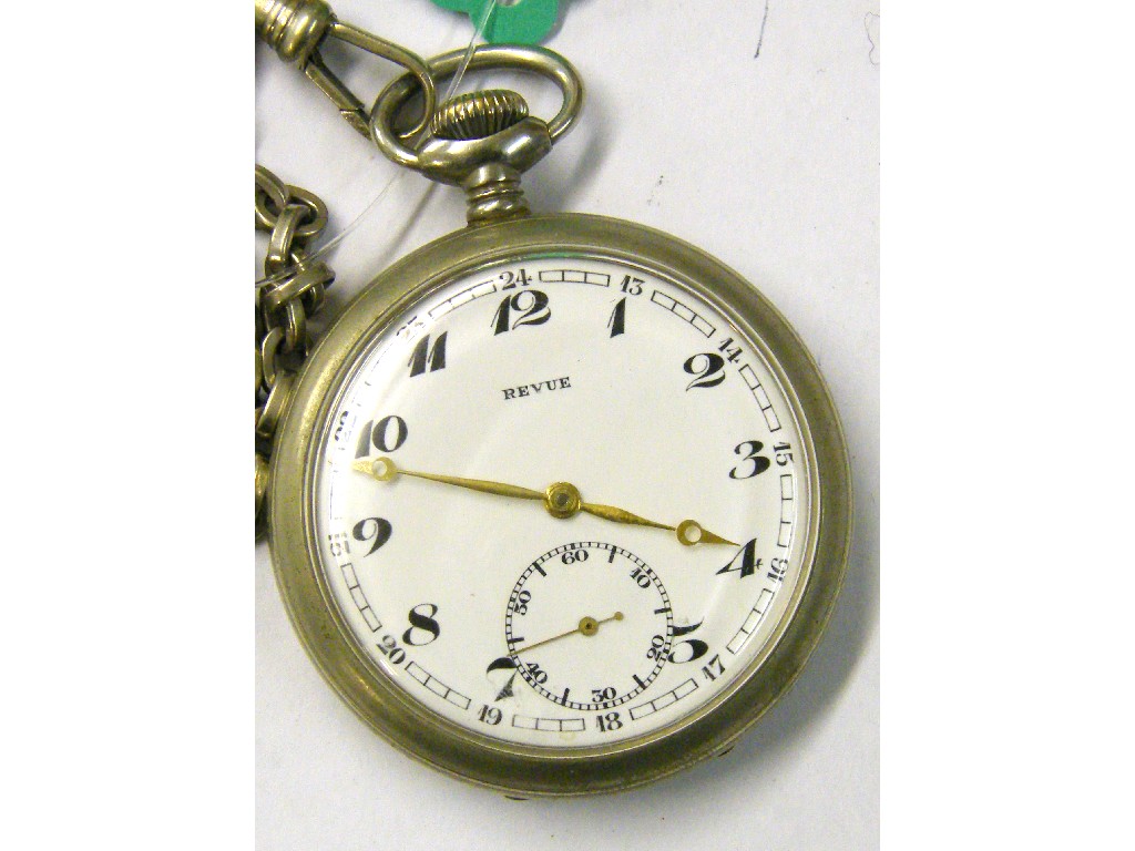 Appraisal: Revue nickel cased lever pocket watch with a steel watch