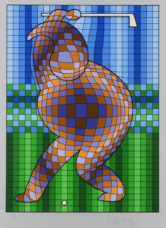 Appraisal: VICTOR VASARELY GOLFER SERIGRAPH sight size '' x '' signed