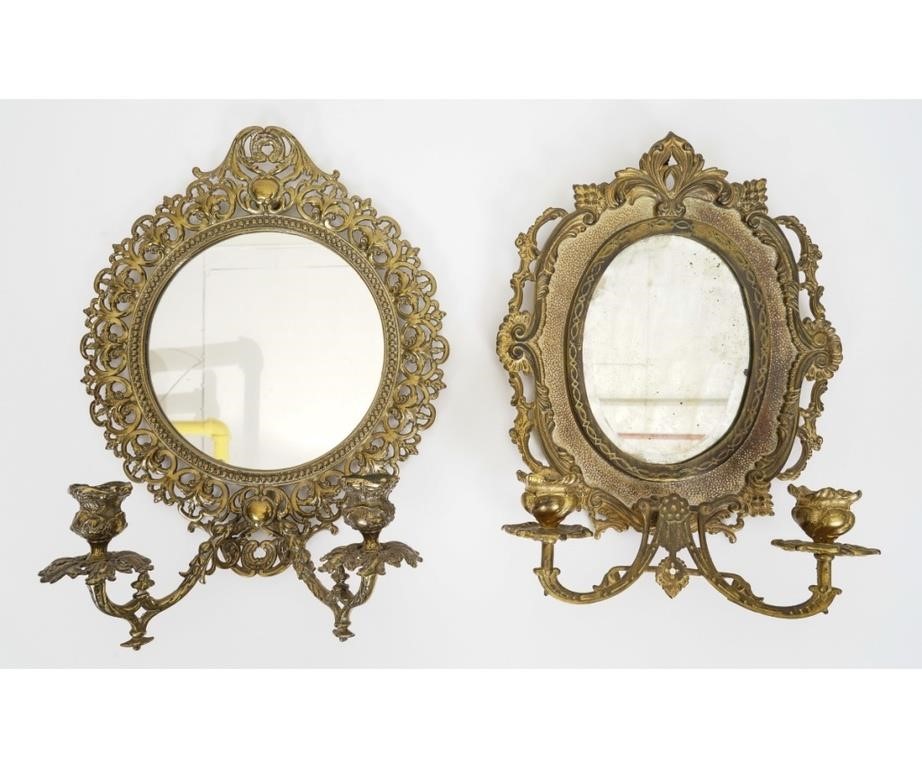 Appraisal: Two similar Continental style brass wall sconces with mirrored backs