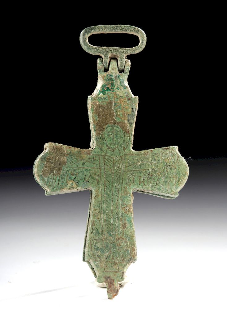 Appraisal: Large Byzantine Bronze Reliquary Cross Pendant Near East Holy Land