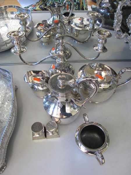 Appraisal: SMALL GROUP OF SILVER PLATE INCLUDING CANDELABRA CRUETS TEA SET