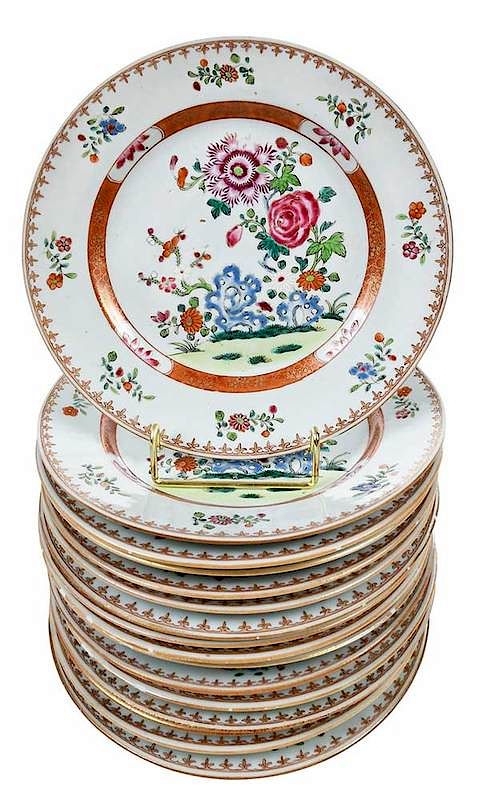 Appraisal: Chinese Export Famille Rose Plates th century enameled center floral