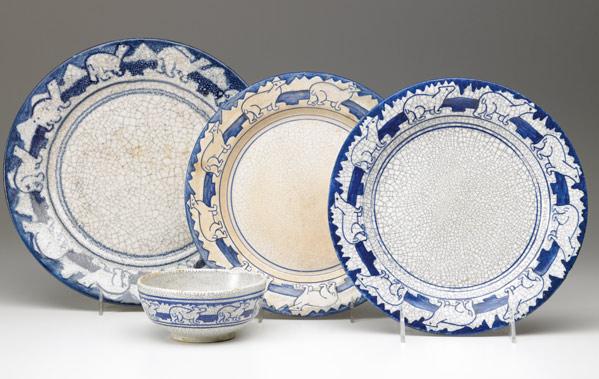 Appraisal: DEDHAM Crackleware four items in the Polar Bear pattern three