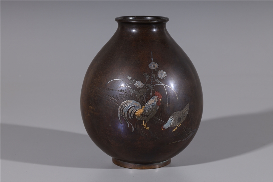 Appraisal: Auntie Meiji period Japanese inlaid bronze vase with mixed metal