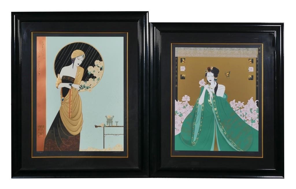 Appraisal: Two serigraphs by Lillian Shao each showing Art Deco images