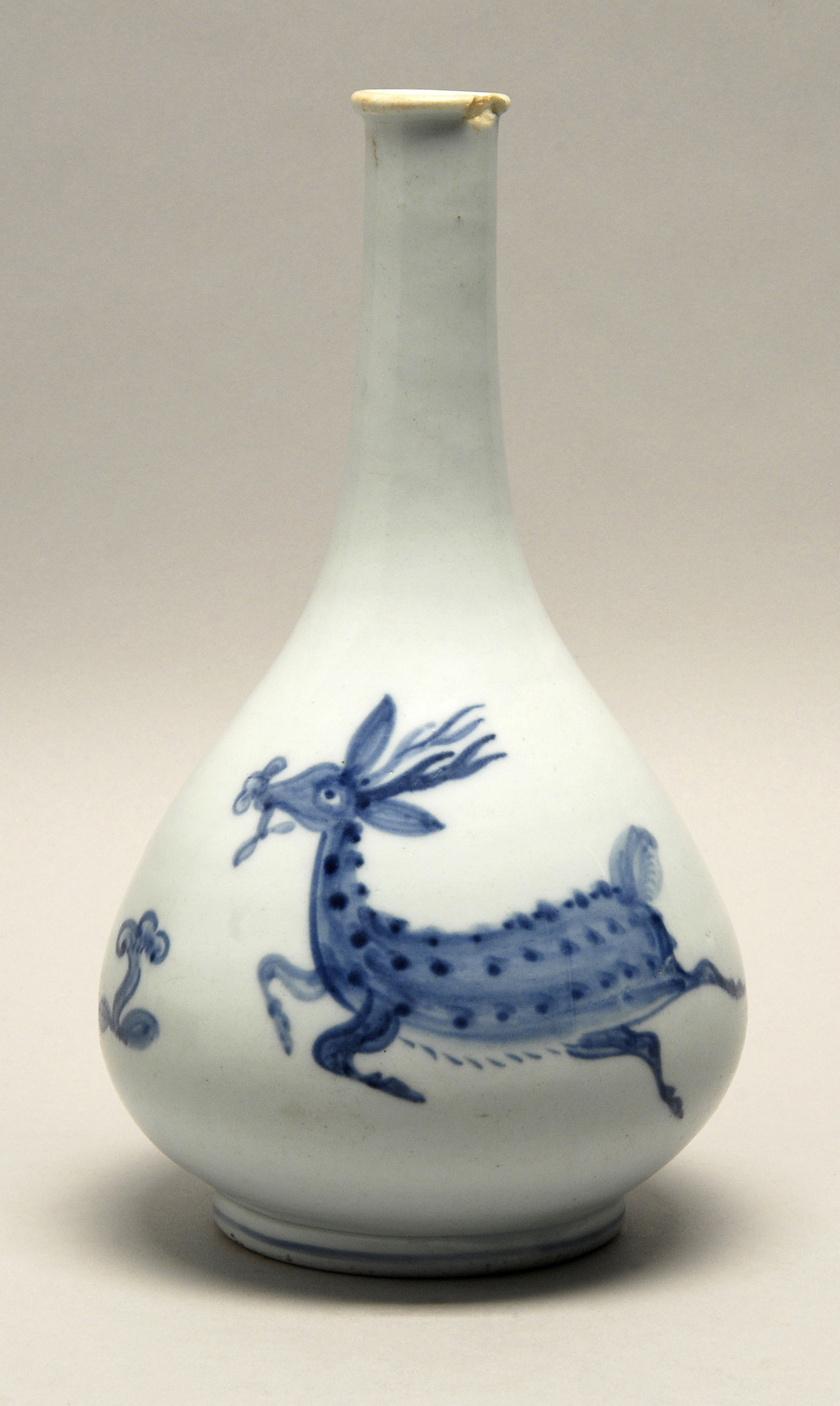 Appraisal: BLUE AND WHITE PORCELAIN VASE th CenturyIn bottle form with