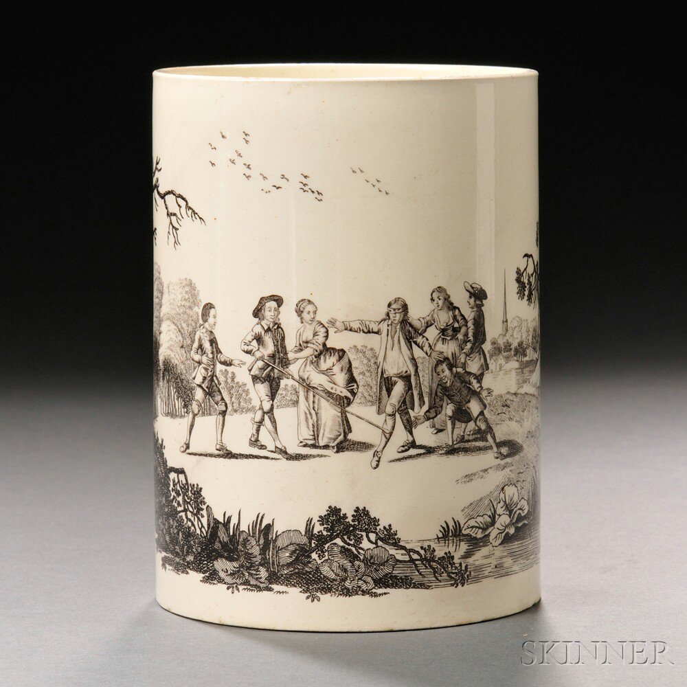 Appraisal: Wedgwood Cream-colored Earthenware Tankard England c cylindrical with black transfer