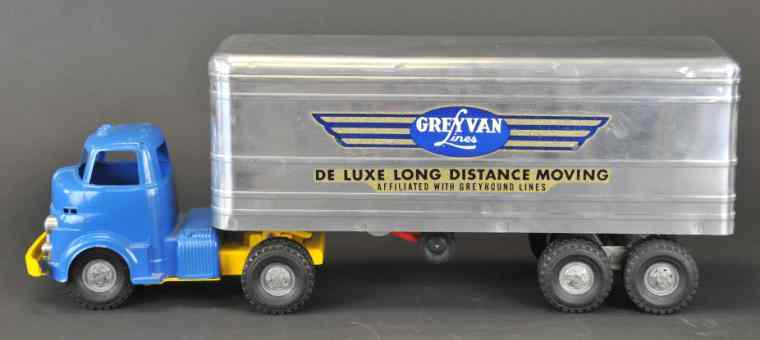 Appraisal: WYANDOTTE TRACTOR AND TRAILER Enclosed die-cast cab done in blue