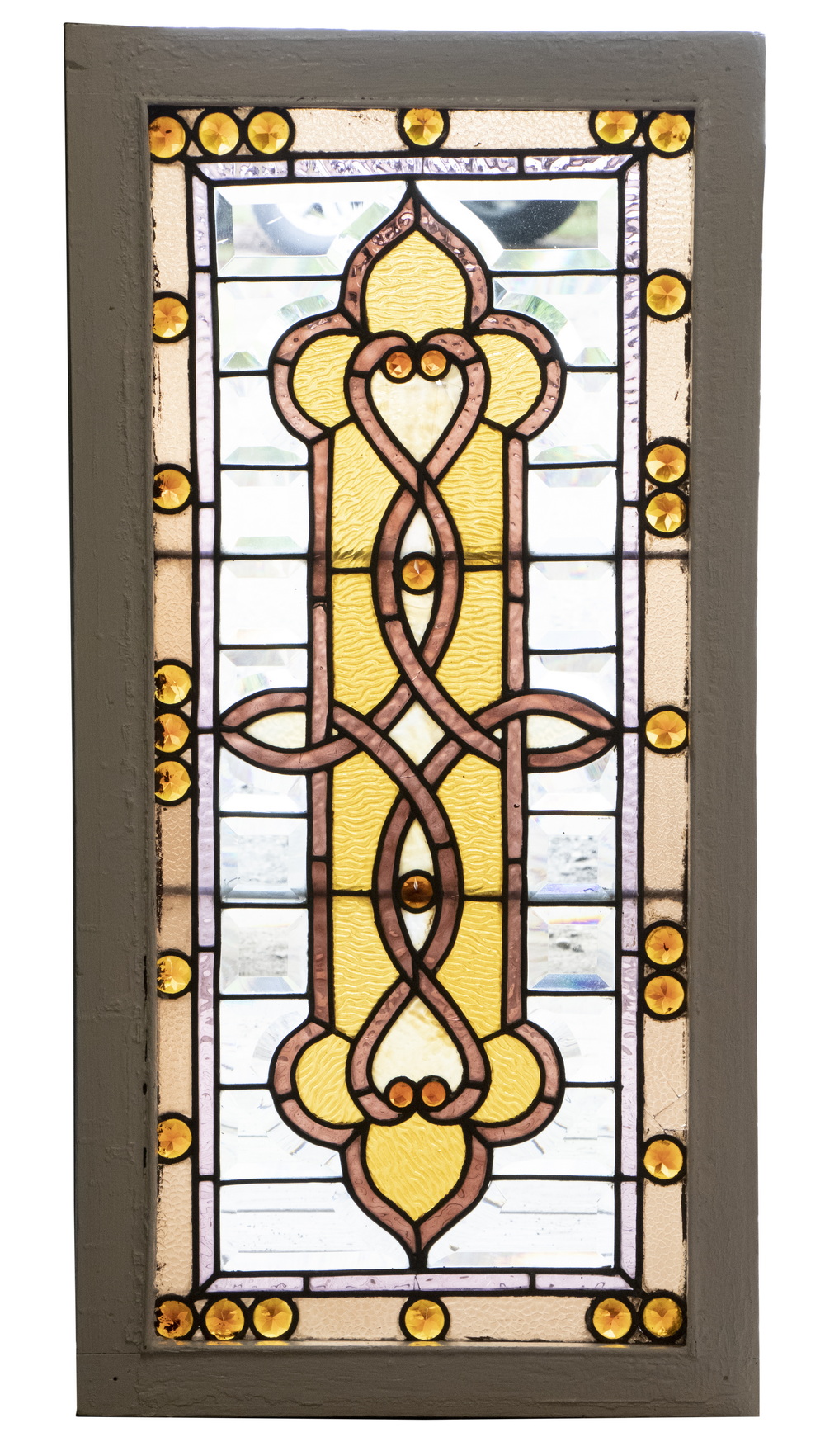 Appraisal: SINGLE LEADED GLASS TRANSOM WINDOW CA Brown gold and white