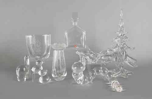 Appraisal: Collection of colorless glass to include a Baccarat stork a