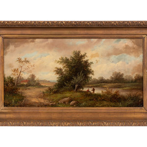 Appraisal: William Henry Yates American - Landscape with Fisherman oil on