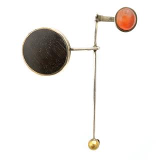 Appraisal: Mid-Century Modern Peter Macchiarini Ebony Carnelian Brass Silver Metal Brooch