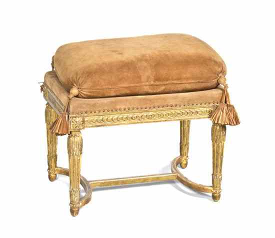 Appraisal: A Louis XVI Style Giltwood Tabouret having a rectangular suede