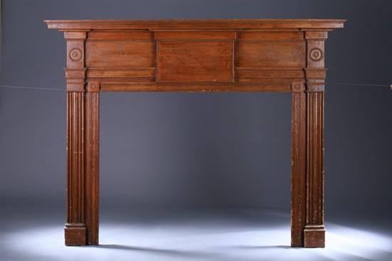 Appraisal: AMERICAN FEDERAL STYLE STAINED PINE FIREPLACE MANTEL Early th century