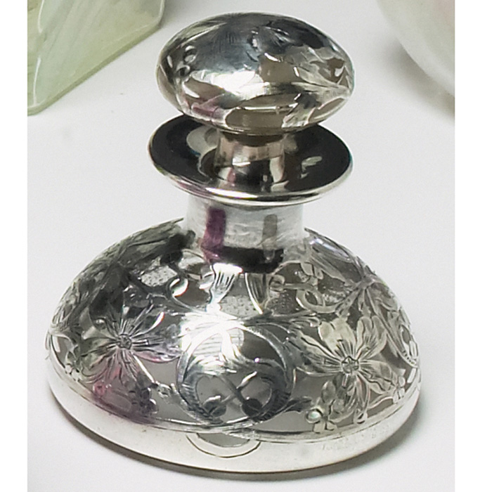 Appraisal: Steuben perfume bottle and stopper clear with silver overlay -