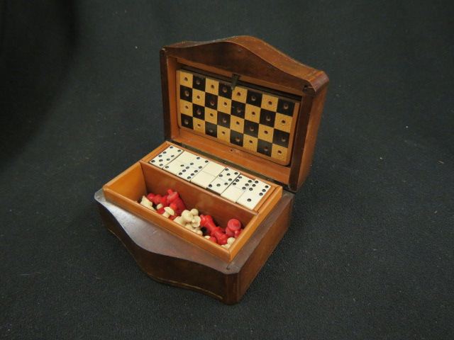 Appraisal: Miniature Game Box with chess dominio set inside x