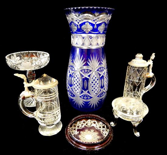 Appraisal: th th C glass six pieces monumental blue cut to