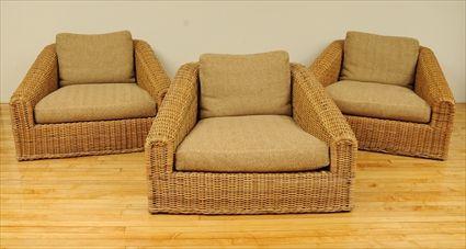 Appraisal: Three Modern Rattan Armchairs x x in